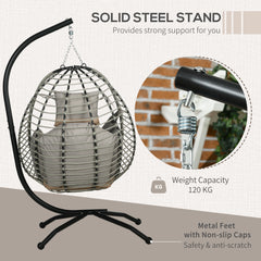 Outsunny Single Rattan Hanging Egg Chair, with Seat Cushion - Grey