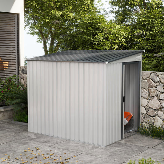 Outsunny 7 x 5ft Galvanised Metal Shed, with Sliding Door - White