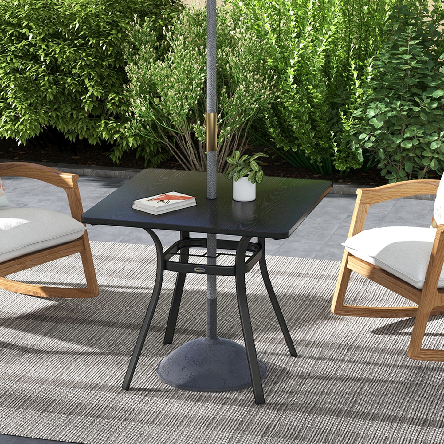 Outsunny Four-Seater Steel Garden Table, with 40mm Parasol Hole - Black