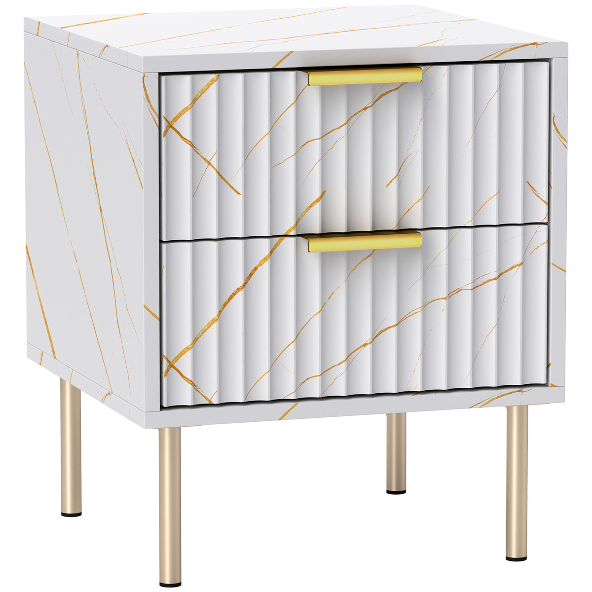 HOMCOM Elegant Two-Drawer Bedside Table - White