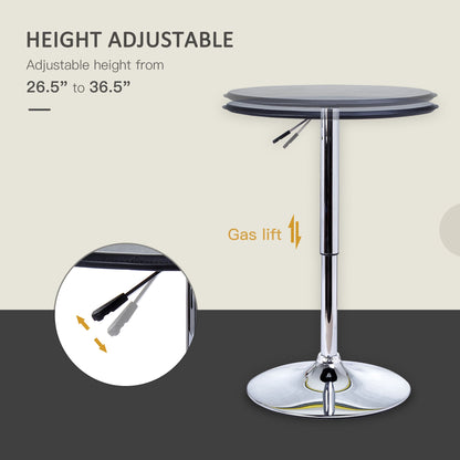HOMCOM Adjustable Round Bistro Bar Table with PVC Leather Top Steel Base Home Kitchen Dining Desk Black