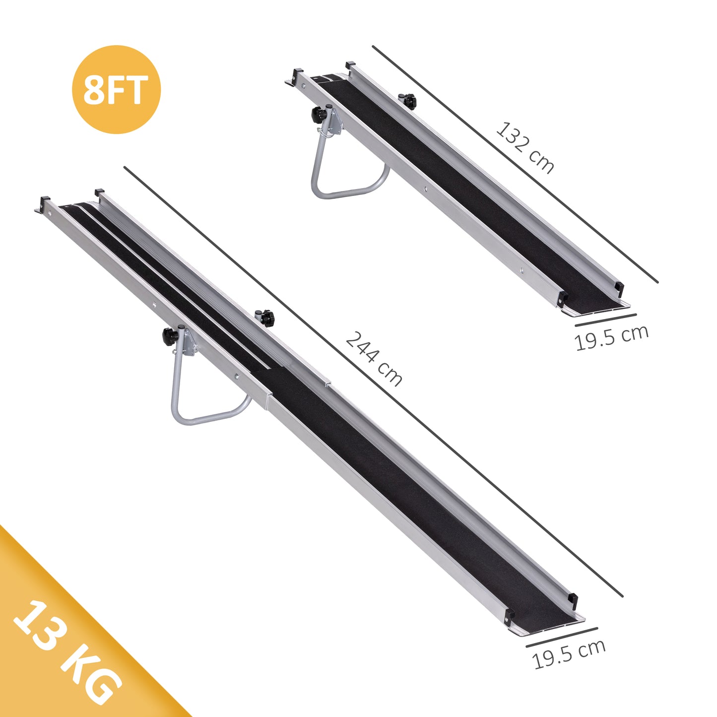 HOMCOM Set of Two 244cm Three-Level Aluminium Wheelchair Ramps