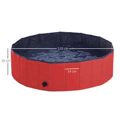 PawHut Foldable Dog Paddling Pool Pet Cat Swimming Pool Indoor/Outdoor Collapsible Summer Bathing Tub Shower Tub Puppy Washer (â120 √É‚Äî 30H cm, Red)