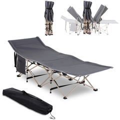 Outsunny Single Steel Frame Portable Camping Cot, with Carry Bag - Grey