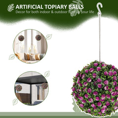 HOMCOM Set of 2 Decorative Artificial Plants, UV-protected Artificial Plant Topiary Rose Balls, Fake Plants for Home Indoor outdoor Decor, 28cm, Purple