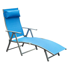 Outsunny Sun Lounger Steel Frame Outdoor Folding Chaise Texteline Lounge Chair Recliner with Headrest & 7 Levels Adjustable Backrest, Blue