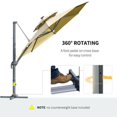 Outsunny 3m Cantilever Parasol w/ Solar Lights Power Bank Base 360√Ç¬∞ Spin Khaki