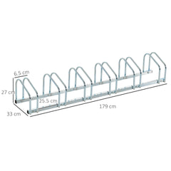 HOMCOM Bike Stand Parking Rack Floor or Wall Mount Bicycle Cycle Storage Locking Stand 179L x 33W x 27H (6 Racks, Silver)