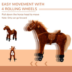 HOMCOM Plush Walking Horse Ride On Toy with Wheels and Realistic Sounds Rocking Horse for Girls Boys 3+ Years Old, 50cm Tall, Brown