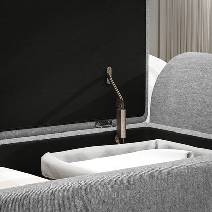 HOMCOM Storage Ottoman with Armrest, Upholstered Linen Storage Bench, Window Seat with Rubberwood Legs, Footstool for Bedroom Living Room, Hallway, Dark Grey