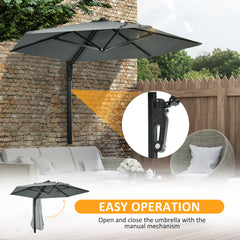 Outsunny 2.5m Wall Mounted Parasol, Hand to Push Outdoor Patio Umbrella with 180 Degree Rotatable Canopy for Porch, Deck, Garden, 250 cm, Grey