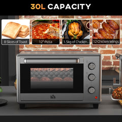 HOMCOM 30L 60-230√¢‚Äû∆í Mini Electric Oven, with Accessories - Silver Tone