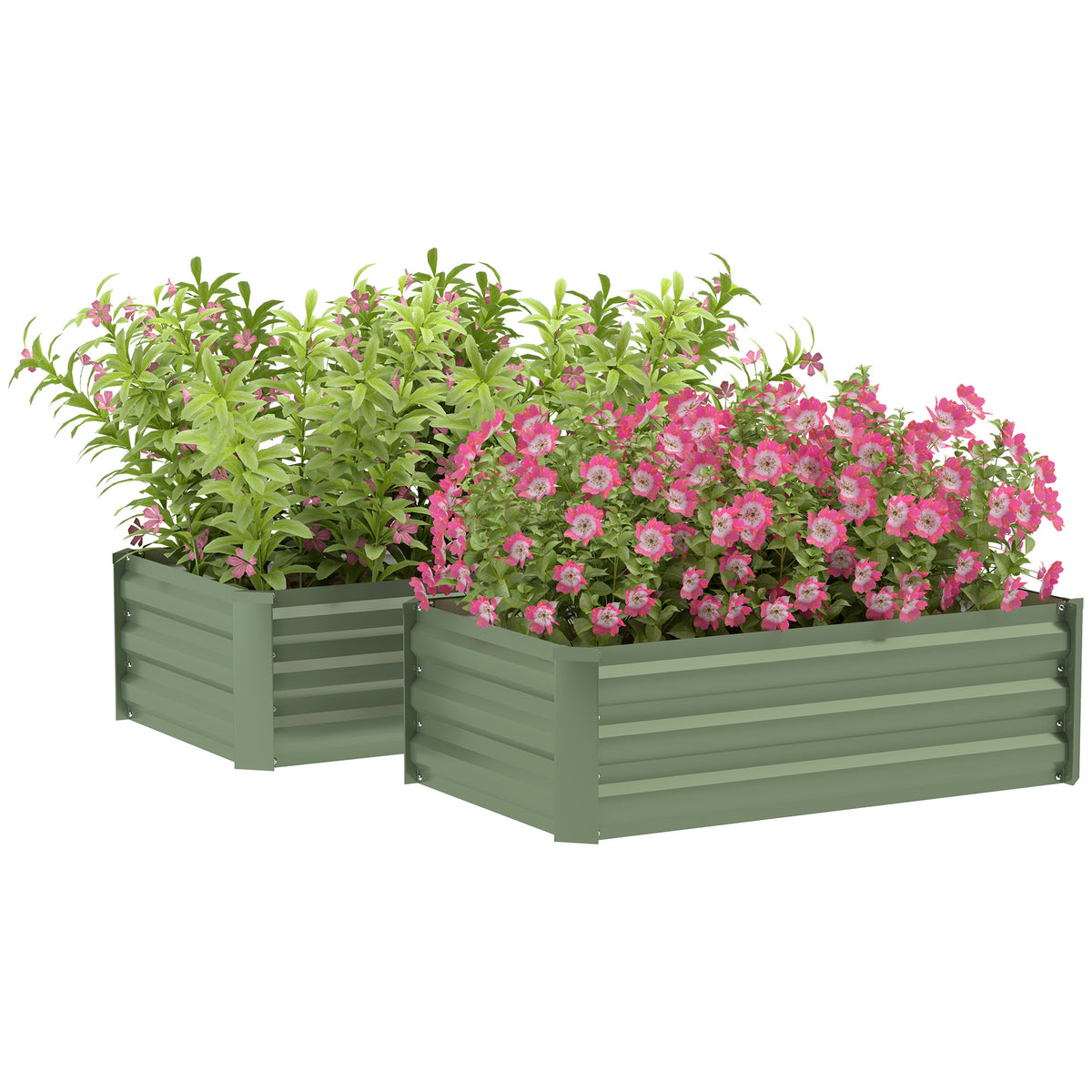 Outsunny Set of Two 60 x 100cm Galvanised Steel Planters, Green