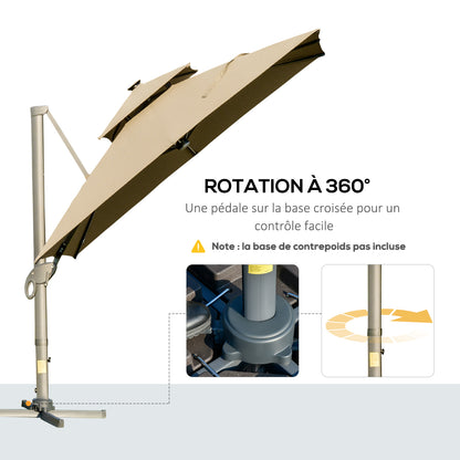 Outsunny 3 x 3(m) Aluminium Sun Square Canopy Top w/ Adjustable Pole Angle Khaki