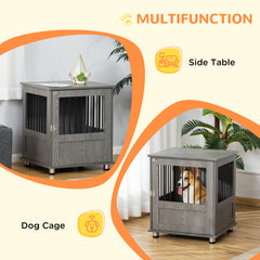 PawHut Dog Crate Table for Medium and Large Dogs with Magnetic Door for Indoor Use, 60 x 55 x 70 cm, Grey