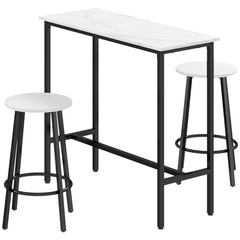 HOMCOM Three-Piece Marble-Effect Bar Table Set - White/Black