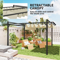 Outsunny 3 x 4m Aluminium Pergola, with Retractable Roof - Grey/Khaki