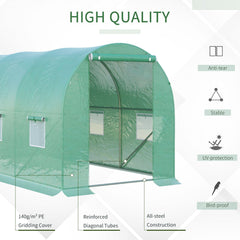 Outsunny 4 x 2 x 2 m Polytunnel Greenhouse with Roll-up Door and 6 Mesh Windows, Walk-in Garden Tunnel Warm House Tent with UV-resistant PE Cover and Galvanised Steel Frame, Green