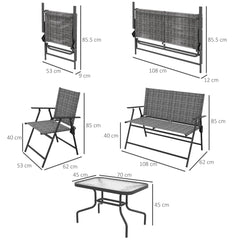 Outsunny Outdoor√Ç 4 Pieces Patio Furniture Set with Breathable Mesh Fabric√Ç Seat & Backrest,√Ç Garden Set with Two Foldable Armchairs, a Loveseat &√Ç Glass√Ç Top√Ç Table, Mixed Grey