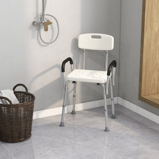 HOMCOM Adjustable Shower Chair, Shower Seat, Portable Medical Stool with Adjustable Back and Armrest for Mobility