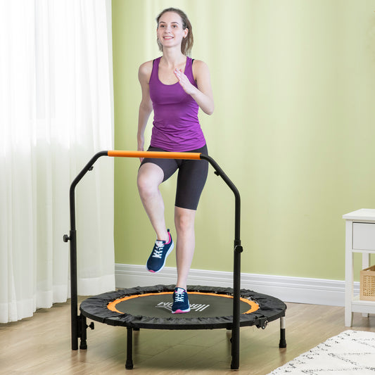 HOMCOM 40" Foldable Mini Fitness Trampoline, with Adjustable Foam Handle, Orange