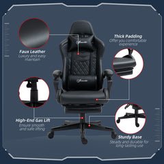 Vinsetto Computer Gaming Chair with Footrest, Video Gaming Chair for Adults with 130√Ç¬∞ Reclining Back, Desk Chair with Lumbar Support and Adjustable Height, Black