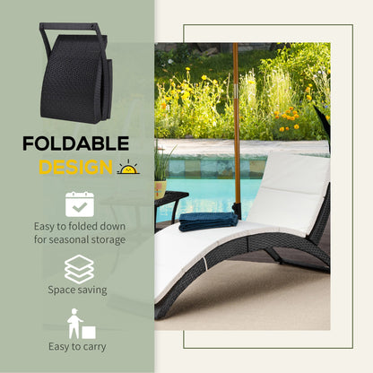 Outsunny Outdoor Foldable PE Rattan Sun Lounger with Soft Padded Cushion, Ergonomic Curved Design Sun Bed for Balcony, Garden, Black