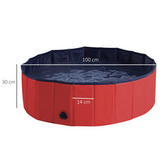 PawHut Foldable Dog Paddling Pool Pet Cat Swimming Pool Indoor/ Outdoor Collapsible Summer Bathing Tub Shower Tub Puppy Washer, â 100 x 30H cm, Red