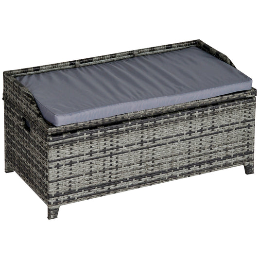 Outsunny 130 L Rattan Garden Storage Box, with Seat - Mixed Grey