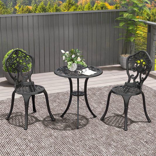 Outsunny Three-Piece Aluminium Floral Bistro Set - Black