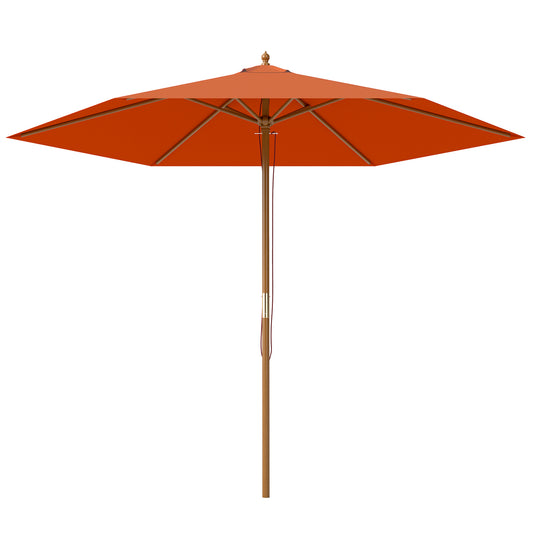 Outsunny 2.5m Wood Garden Parasol Sun Shade Patio Outdoor Wooden Umbrella Canopy Orange