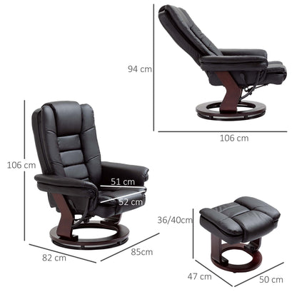 HOMCOM Recliner Chair With footstool, Recliner Armchair up to 130kg Weight Capacity, 135√Ç¬∞ Reclining Swivel Sofa Chair, PU Leather Ergonomic Couch Bed with Swivel Wood Base for Living Room, Black