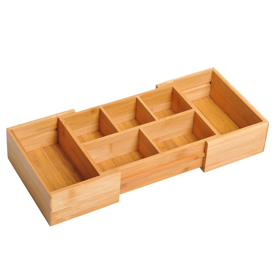 HOMCOM Extendable Drawer Organiser Tray Drawer Inserts Storage Holder Dividers 24.6-41cm, Natural bamboo Colour