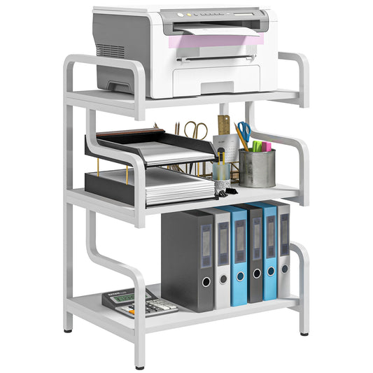 HOMCOM 3-Tier Printer Stand with Storage Shelves, Printer Table, 55 x 40 x 77cm Printer Shelf for Home Office, Study, White