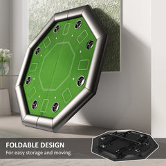 SPORTNOW 8 Player Folding Poker Table, Portable Octagon Blackjack Table with Cup Holders with Cup Holders, Padded Edge, Green