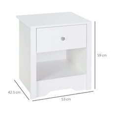 HOMCOM Modern Bedside Table, Nightstand with Drawer Shelf, End Table for Living room, Bedroom White