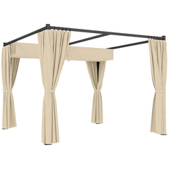 Outsunny 3 x 3(m) Retractable Pergola, Garden Gazebo Shelter with Curtains, for Grill, Patio, Deck, Khaki