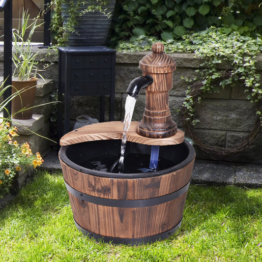 Outsunny Wood Barrel Patio Water Fountain Garden Decorative Ornament Water Feature with Electric Pump (Type A)