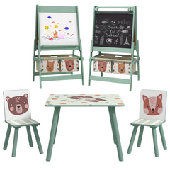 ZONEKIZ Kids Table and Chair Set and Kids Easel with Paper Roll, Storage Baskets, Kids Activity Furniture Set, Green