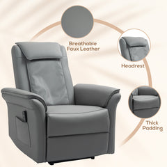 HOMCOM 3D Kneading Massage Recliner Chair with Headrest, Breathable Leather Recliner Armchair, Electric Reclining Chair with Footrest, Remote with USB Port, Side Pockets for Home, Grey