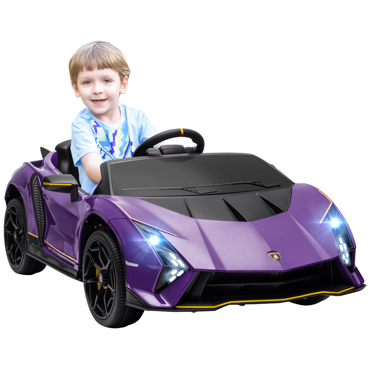 AIYAPLAY 12V Lamborghini Autentica Licensed Kids Electric Car with Remote Control, Four Suspension Wheels, Soft Start, Purple