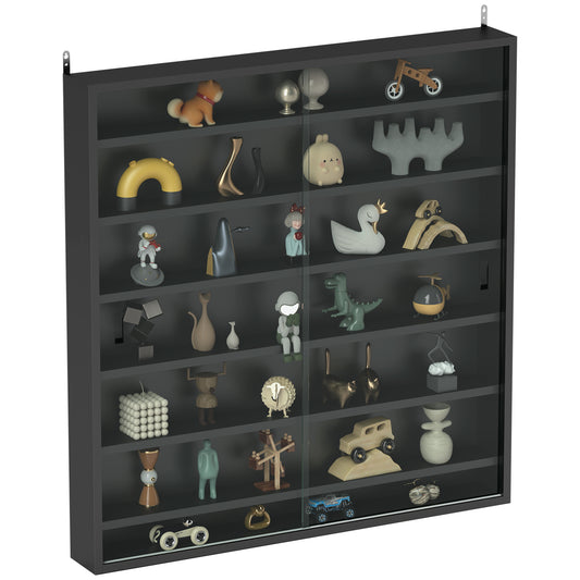 HOMCOM Six Shelf Display Cabinet, with Glass Doors - Black