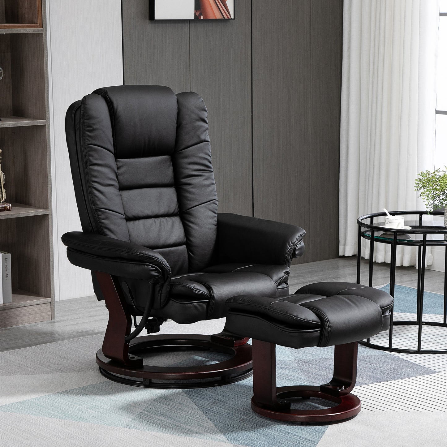 HOMCOM Recliner Chair With footstool, Recliner Armchair up to 130kg Weight Capacity, 135√Ç¬∞ Reclining Swivel Sofa Chair, PU Leather Ergonomic Couch Bed with Swivel Wood Base for Living Room, Black