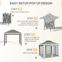 خيمة Outsunny Pop Up Canopy ذات السقف المزدوج، وجدران جانبية شبكية بسحاب، وحقيبة حمل، وارتفاع قابل للتعديل للفناء والحديقة، باللون الرمادي الداكن