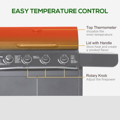 Outsunny 4+1 Burner Gas BBQ Grill, Outdoor Barbecue Trolley with Wheels, Warming Rack, Side Shelves, Cabinet, Thermometer for Garden, Party, Camping, 125 L x 51 W x 100 H cm, Grey
