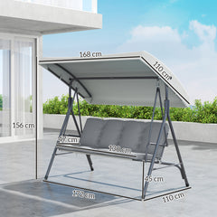 Outsunny 3 Seater Garden Swing Chair, Patio Rocking Bench with Tilting Canopy, Removable Cushion and Steel Frame, Light Grey