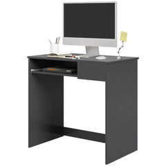 HOMCOM Compact Computer Desk with Keyboard Tray and Drawer, Study Desk, Writing Desk for Home Office, Grey