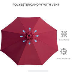 Outsunny 3(m) Tilting Parasol Garden Umbrellas, Outdoor Sun Shade with 8 Ribs, Tilt and Crank Handle for Balcony, Bench, Garden, Wine Red