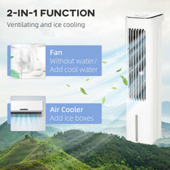 HOMCOM Evaporative Air Cooler, 5L Water Tank Oscillating Ice Cooling Fan with 3 Modes, 3 Speeds, Remote Control, Timer, and Oscillation, White