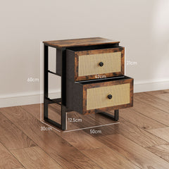 HOMCOM Industrial-Natural Bedside Table - Brown